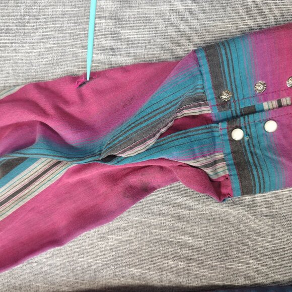 VINTAGE Wrangler Shirt Size XL 17.5x35 Pearl Snap Western Striped Long Sleeve - Picture 8 of 12